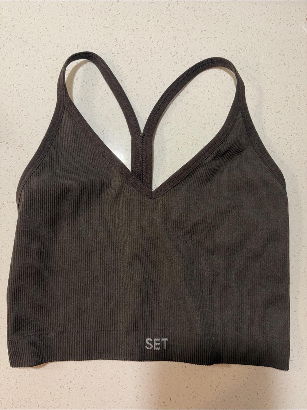 Set Ribbed V-Neck Bralette Tank - Black